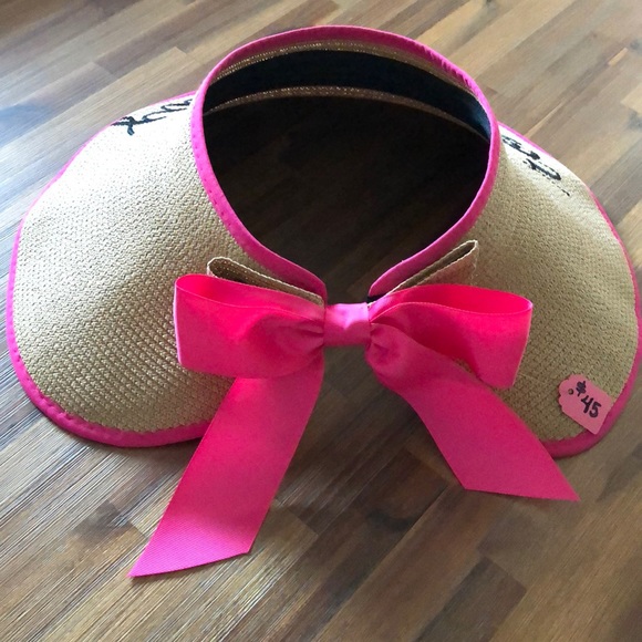 NWT Rosé All Day Hat Sun Bonnet Straw W/ Pink Trim - Picture 2 of 3